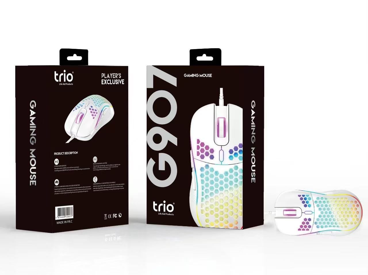 Trio G907 Kablolu RGB Gaming Mouse Beyaz - 7200 DPI, 6 Tuş, RGB Işık Efekti, Ergonomik Tasarım